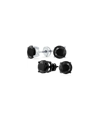 Bling Jewelry Set of 2 Cz Solitaire Stud Earrings Screw Back Sterling Silver