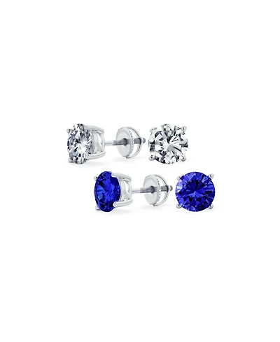 Bling Jewelry Set of 2 Cz Solitaire Stud Earrings Screw Back Sterling Silver