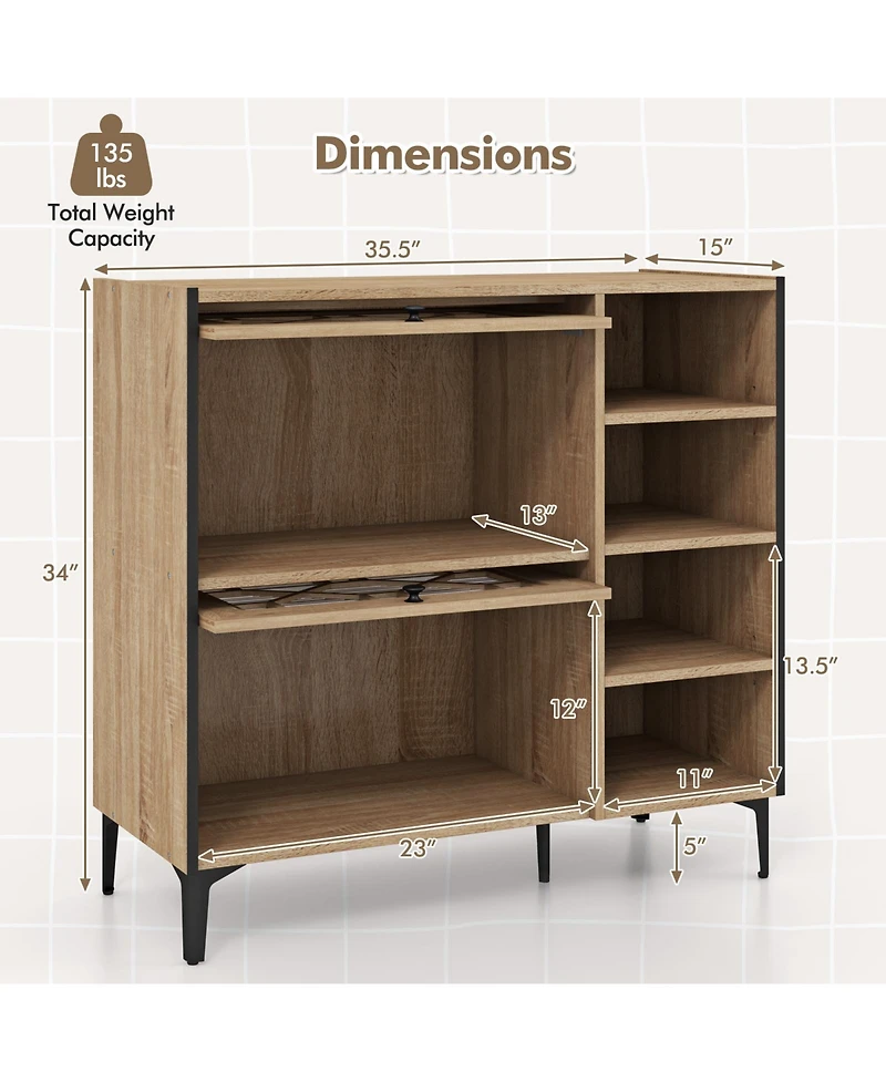 Farmhouse Style Shoe Cabinet – Flip-Up See-Through Doors with Adjustable Shelves for Versatile Storage