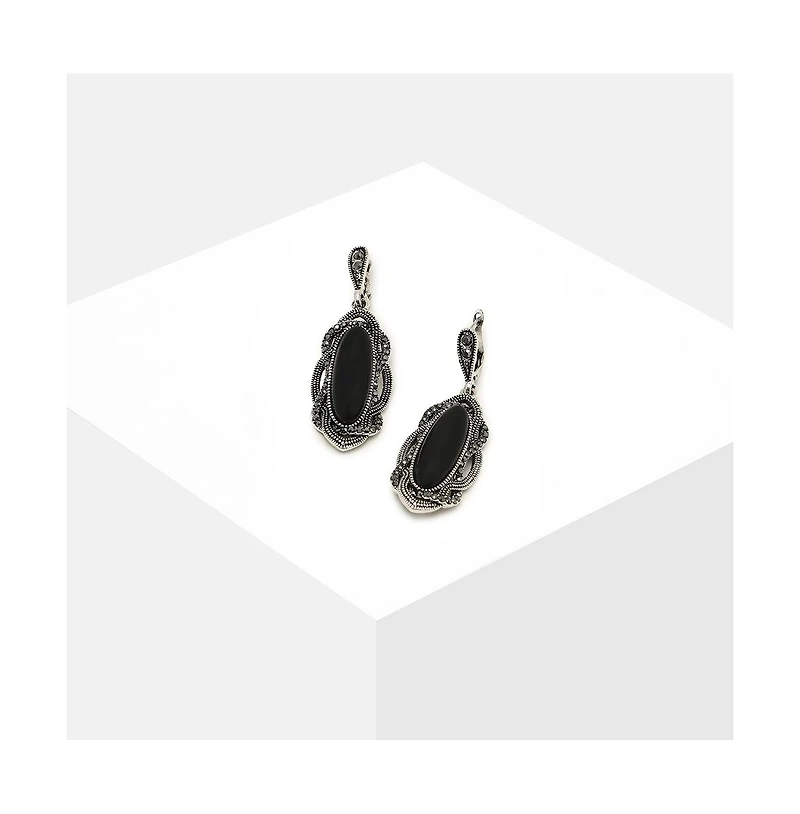 Sohi Women's Silver Plated Designer Stone Drop Earrings
