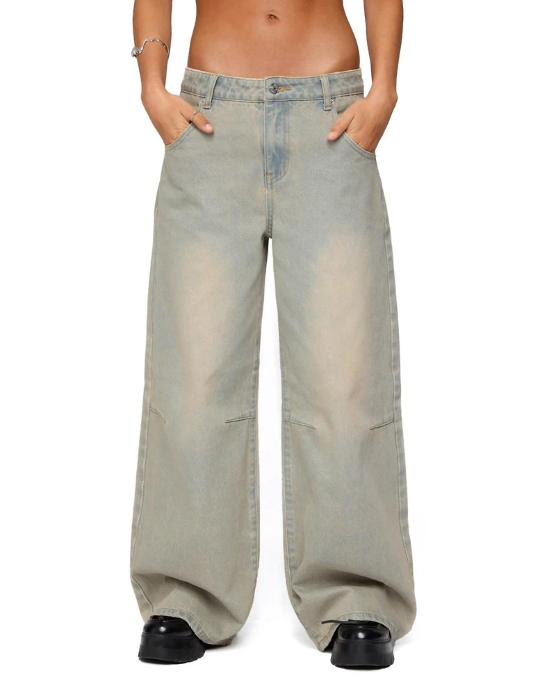 Edikted Women's Santi Low Rise Wide Leg Jeans