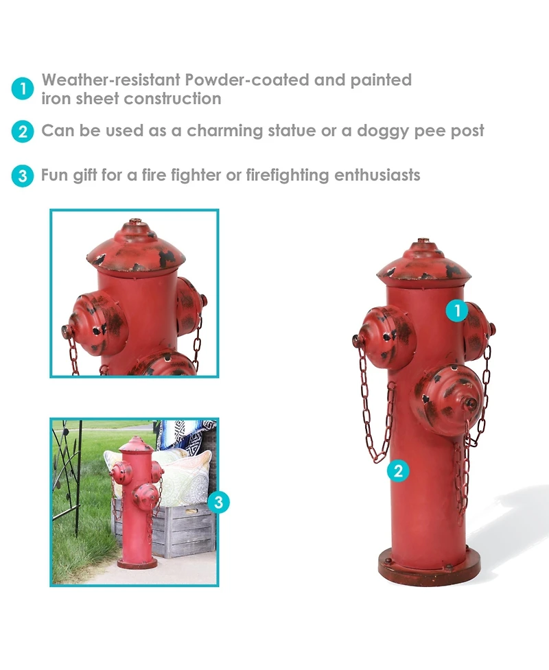 Metal Fire Hydrant Outdoor Garden Statue Decor with Red Finish