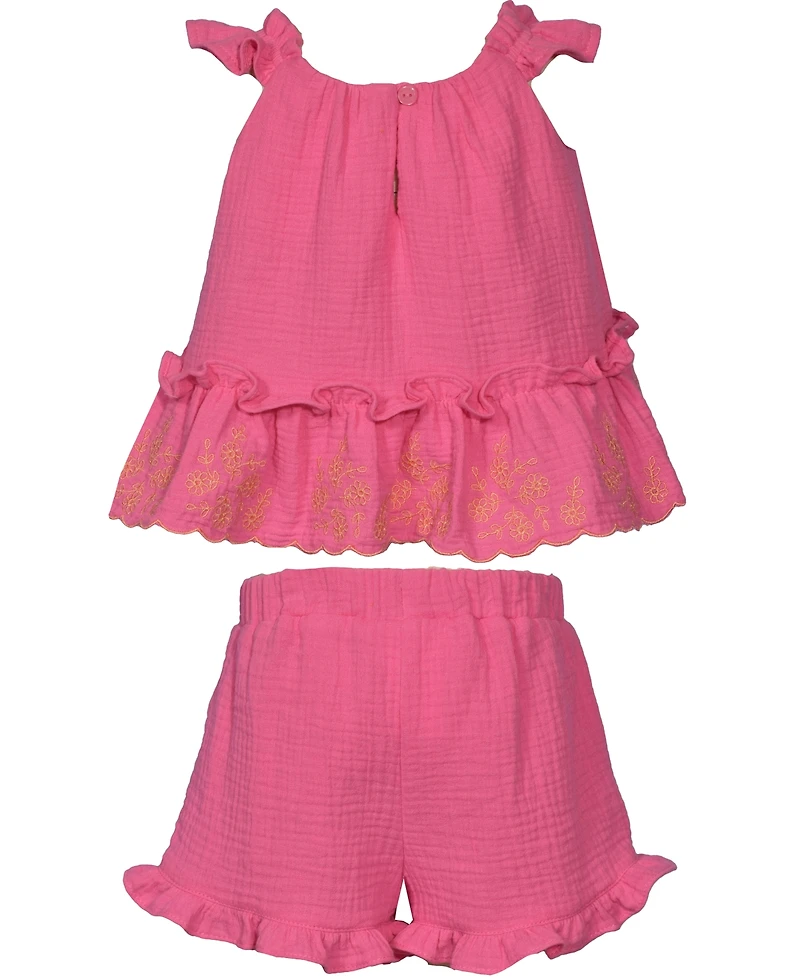 Bonnie Baby Girls 2-Piece Embroidered Ruffle Top and Shorts Set