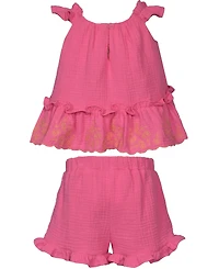 Bonnie Baby Girls 2-Piece Embroidered Ruffle Top and Shorts Set