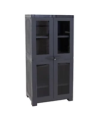 Plastic Lockable Storage Cabinet with 3 Adjustable Shelves and Windows - Charcoal