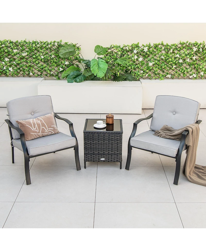 2 Pieces Patio Metal Chairs with Seat and Back Cushions for Yard