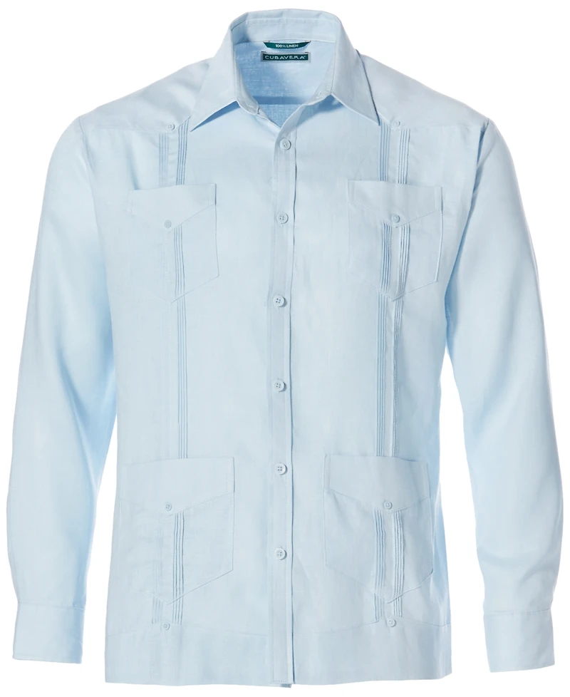 Cubavera Men's 100% Linen Long Sleeve 4 Pocket Guayabera Shirt