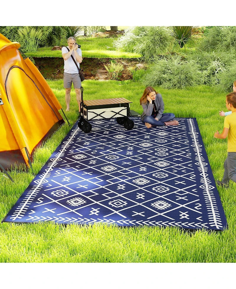 Outsunny Outdoor Rug, 9' x 18' Floor Mat, Rhombus