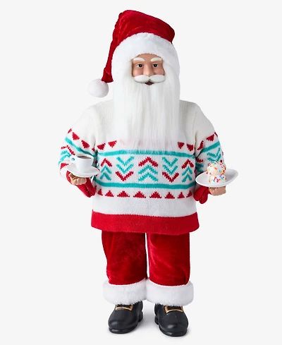 Holiday Lane Whimsy Caucasian Santa In Sweater With Coffee, Macy's Exclusive