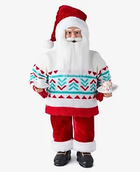 Holiday Lane Whimsy Caucasian Santa In Sweater With Coffee, Macy's Exclusive