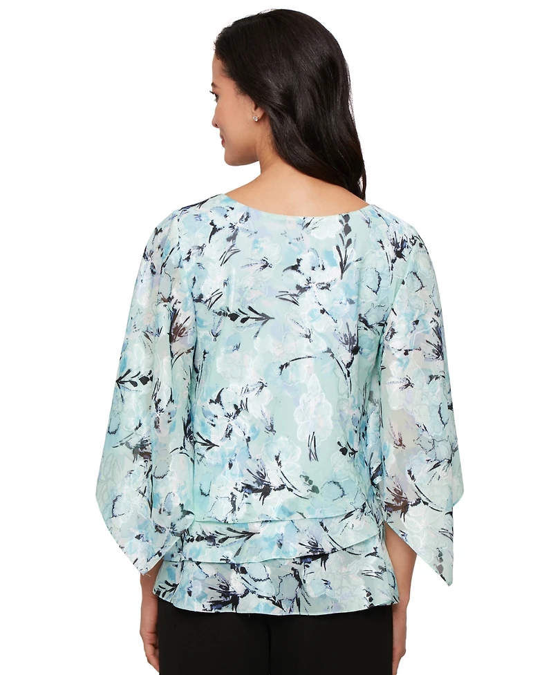 Alex Evenings Women's Printed Layered 3/4-Sleeve Blouse