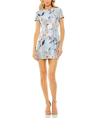 Mac Duggal Women's Short Sleeve Fitted Floral Mini Dress