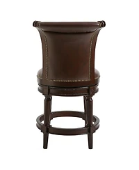 Faux Leather And Solid Wood Swivel Counter Height Bar Chair