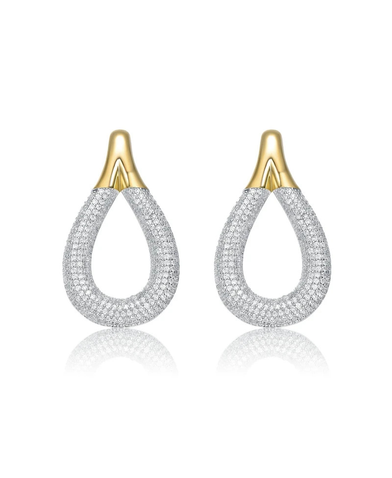 14K Gold Plated Cubic Zirconia Raindrop Front-Facing Mini-Hoop Earrings