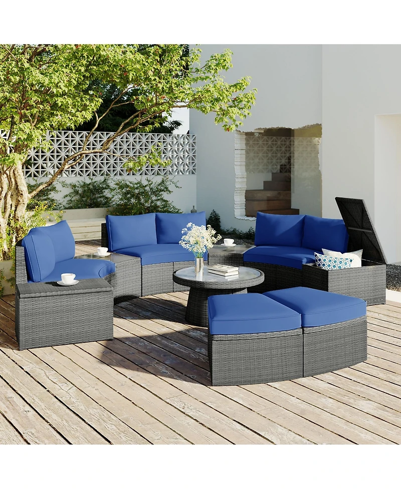 Mondawe 10-Piece Outdoor Sectional Half Round Patio Rattan Sofa Set, Pe Wicker Conversation Furniture Set