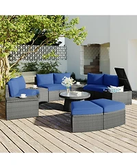 Mondawe 10-Piece Outdoor Sectional Half Round Patio Rattan Sofa Set, Pe Wicker Conversation Furniture Set