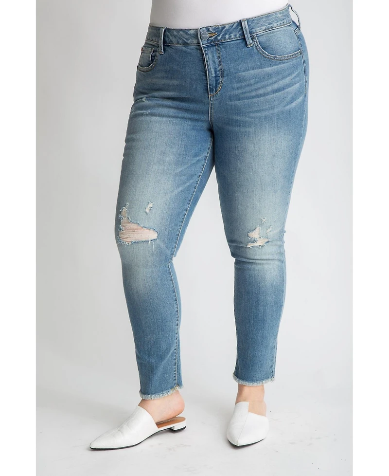 Slink Jeans Plus Size Denim mid rise Ankle Skinny with Frayed Hem in 28" inseam