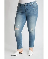 Slink Jeans Plus Size Denim mid rise Ankle Skinny with Frayed Hem in 28" inseam