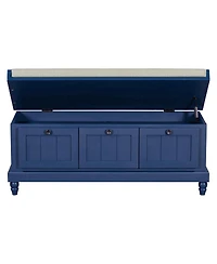 Streamdale Classic Storage Bench with Cushioned Seat and Three Drawers for Entryway and Living Room (Navy Blue)