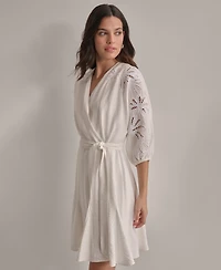 Dkny Women's V-neck Embroidered-trim Belted Dress