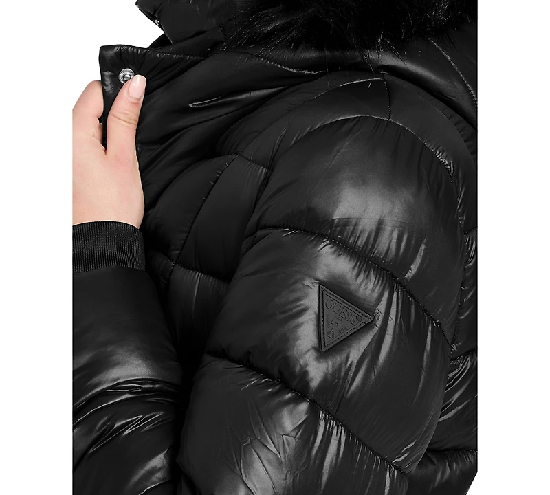 Guess Women's Faux-Fur Trim Hooded Maxi Puffer Coat