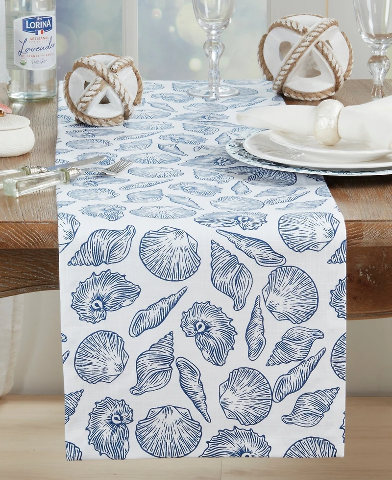 Saro Lifestyle Seaside Sea Shells Table Runner, 14 "x 72"