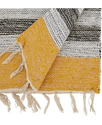 Saro Lifestyle Fringe Edge Striped Table Runner