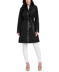 Guess Women's Faux-Leather-Trim Belted Trench Coat