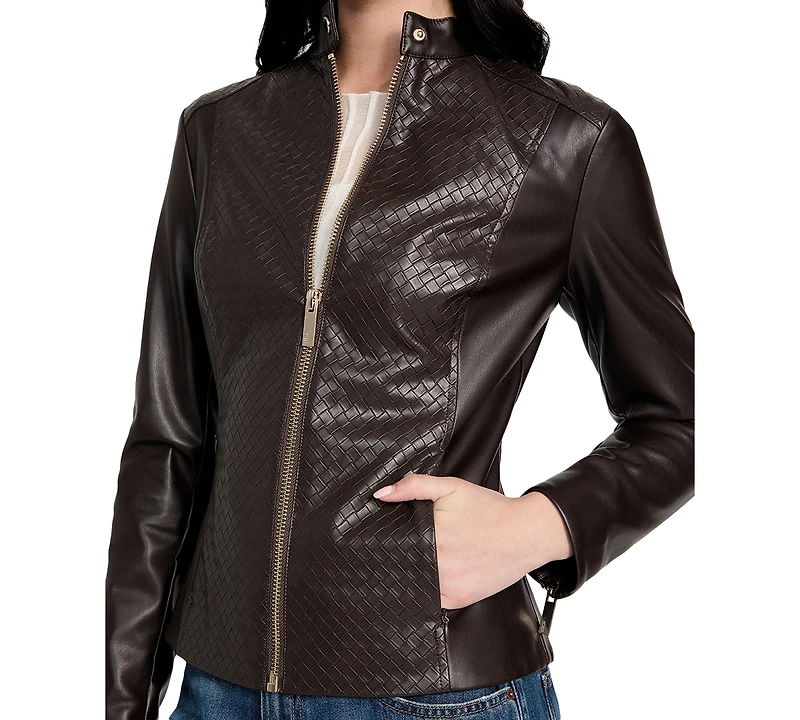 Guess Women's Faux-Leather Basketweave Jacket