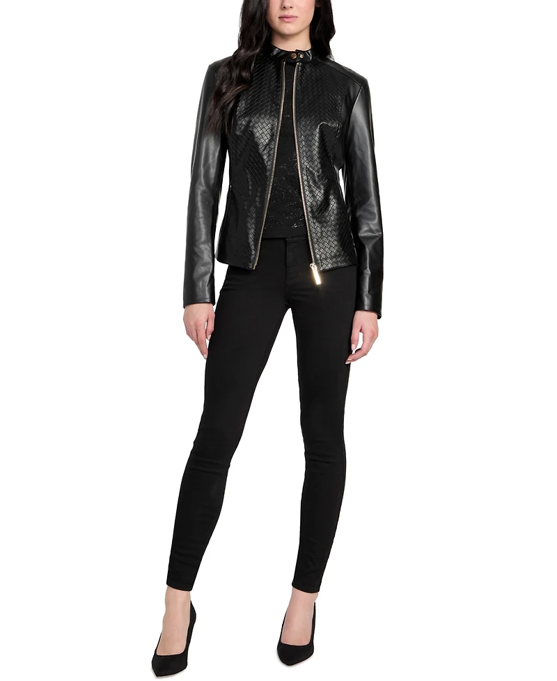 Guess Women's Faux-Leather Basketweave Jacket
