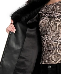 Guess Women's Quilted Faux-Fur-Collar Faux-Leather Jacket
