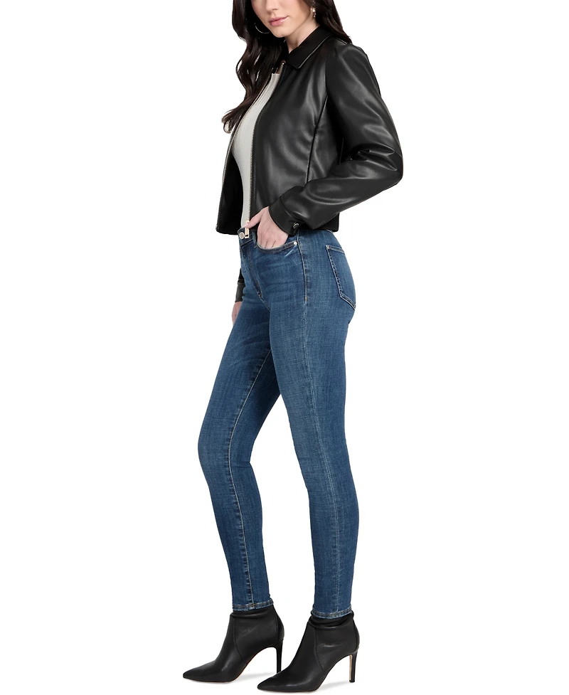 Guess Women's Faux-Leather Zip-Front Bomber Jacket