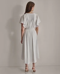 Dkny Women's V-Neck Smocked-Waist Short-Sleeve Dress