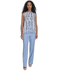Calvin Klein Petite Striped Ruffle-Neck Top
