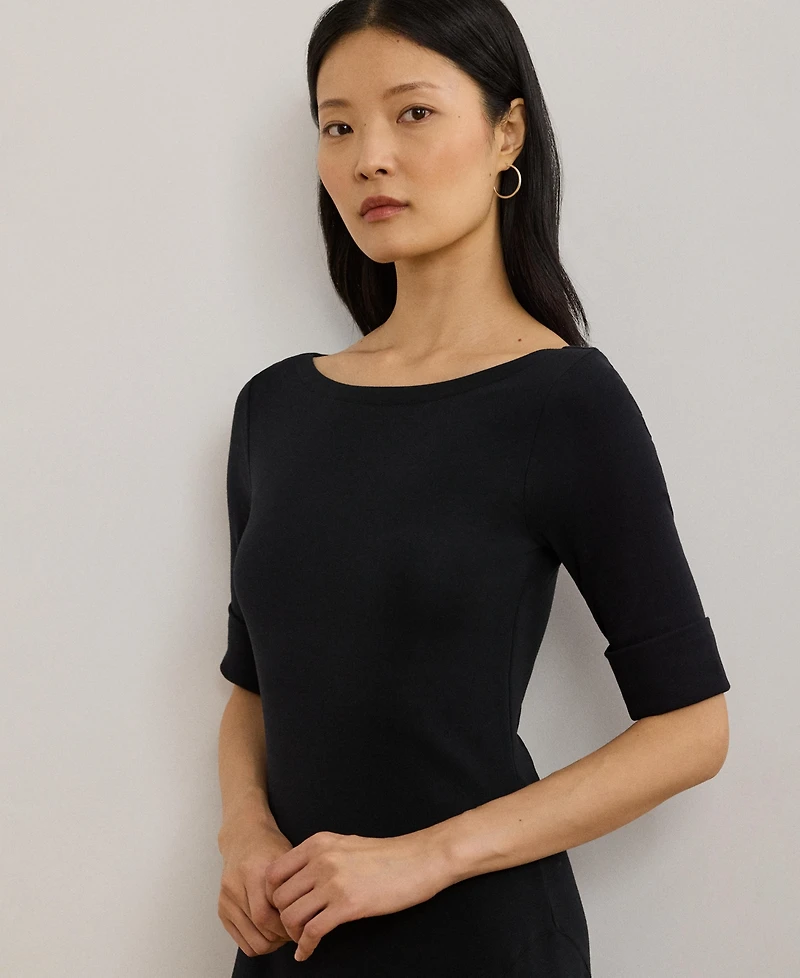 Lauren Ralph Women's Rib-Knit Stretch Cotton Midi Dress
