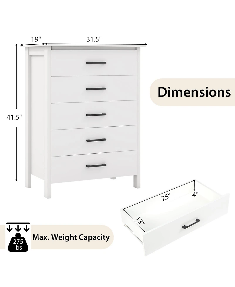 Modern 5 Drawer Chest Storage Dresser Cabinet with Metal Handles