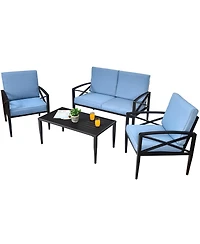 Gymax 4PCS Patio Sofa Conversation Set Outdoor Furniture Set Yard w/ Cushion