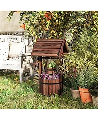 Outsunny Wishing Well Planter with Bucket, Wooden Wishing Well