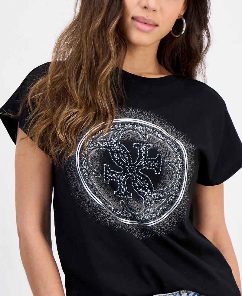 Guess Women's Cotton 4G Hotfix Short-Sleeve Crewneck Tee