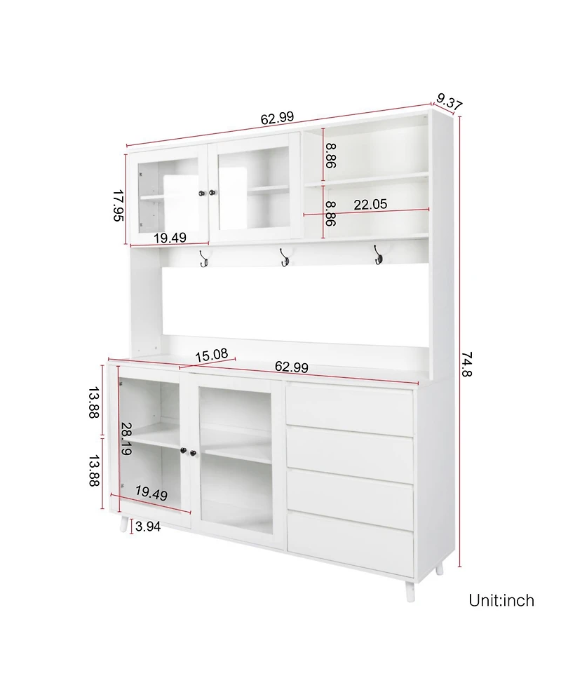 Streamdale Large White Kitchen Hutch with Microwave Shelf