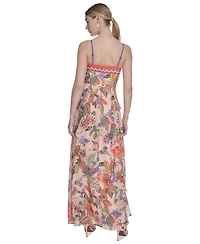 Eliza J Women's Printed V-Neck Ruffe-Trim Maxi Dress