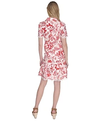 Eliza J Women's Printed Button-Front Short-Sleeve Cotton Dress