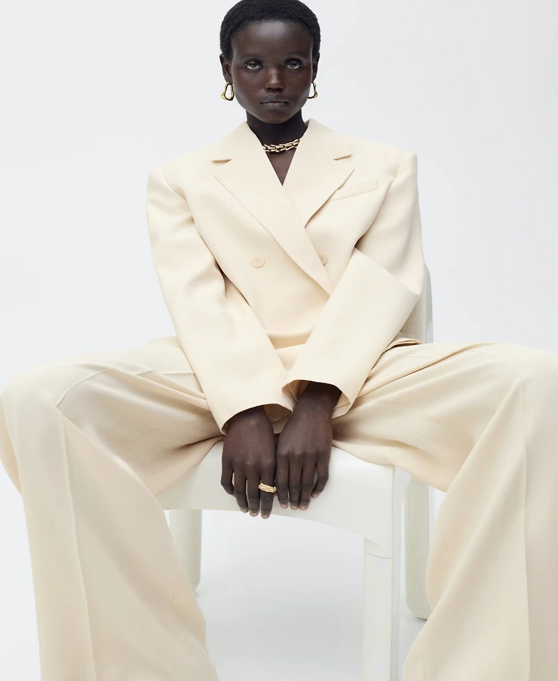 Mango Women's Pleated Wide Leg Suit Pants