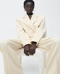 Mango Women's Pleated Wide Leg Suit Pants