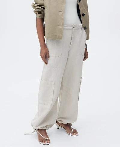Mango Women's Puffed Hem Linen Cargo Pants