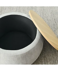 Multifunctional Round Ottoman Coffee Table with Wood Lid Hidden Seat and Storage for Bedroom or Living Room No Assembly Needed-The Pop Home