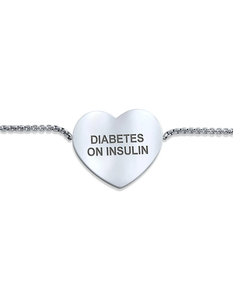 Bling Jewelry Pre-graved with Diabetes On Insulin Heart Charm Medical Id Bracelet Silver Tone Stainless Steel Chain