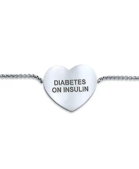 Bling Jewelry Pre-graved with Diabetes On Insulin Heart Charm Medical Id Bracelet Silver Tone Stainless Steel Chain