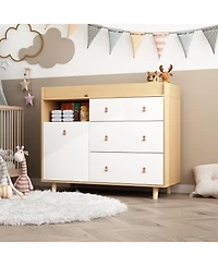 Diaper Table with 4 Drawers, Baby Changing Station with Storage Compartments