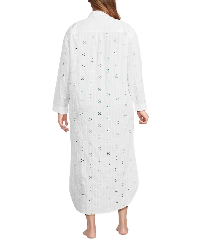 Lands' End Plus Eyelet Button Down Maxi Cover-up Dress